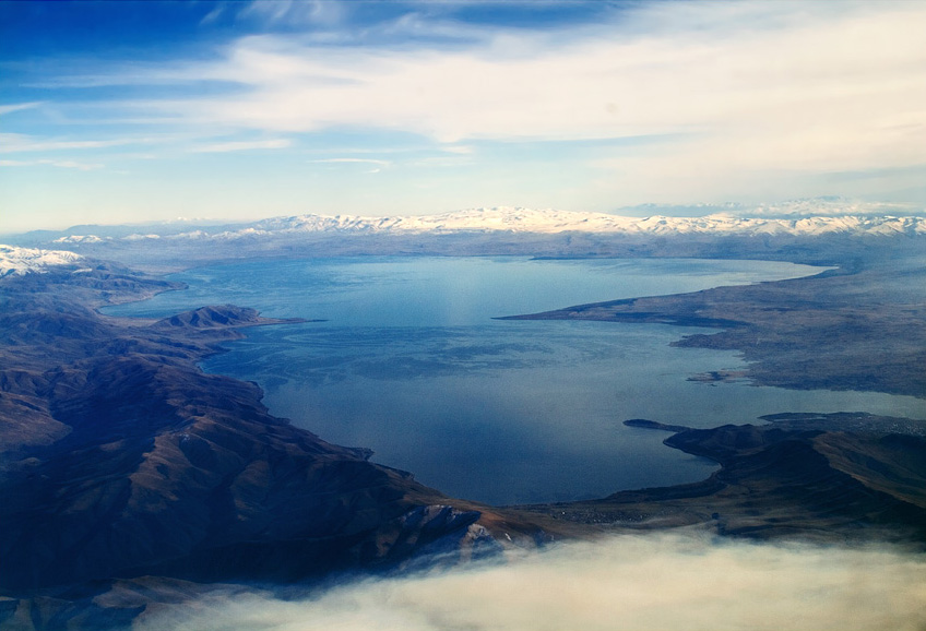 View of Lake Sevan from a plane