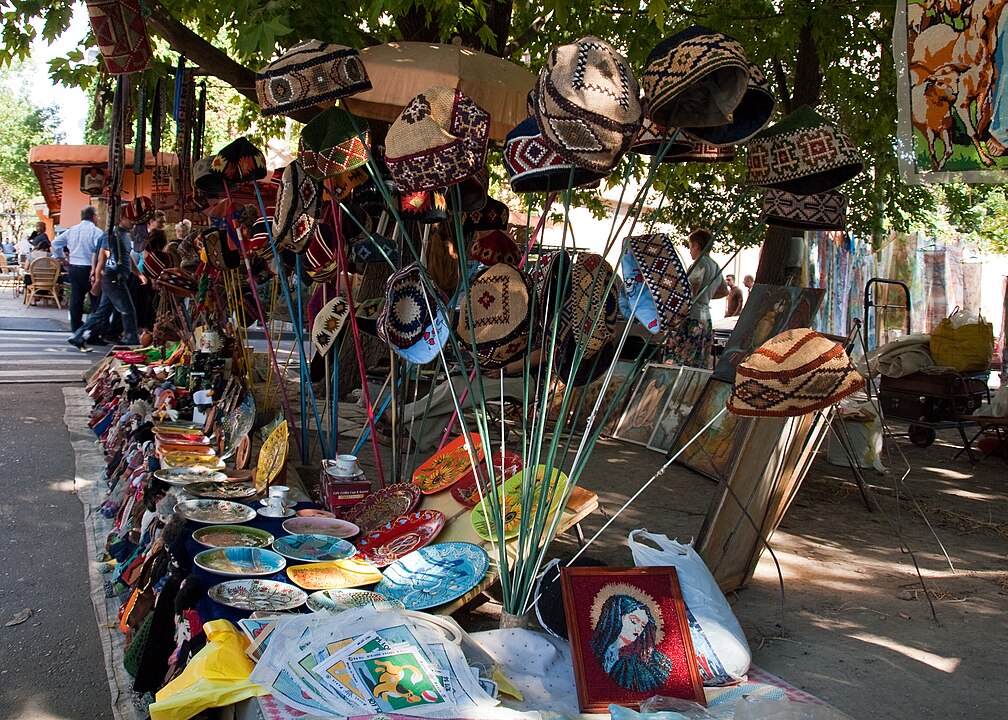 Hats being sold at the Vernissage Market in Yerevan